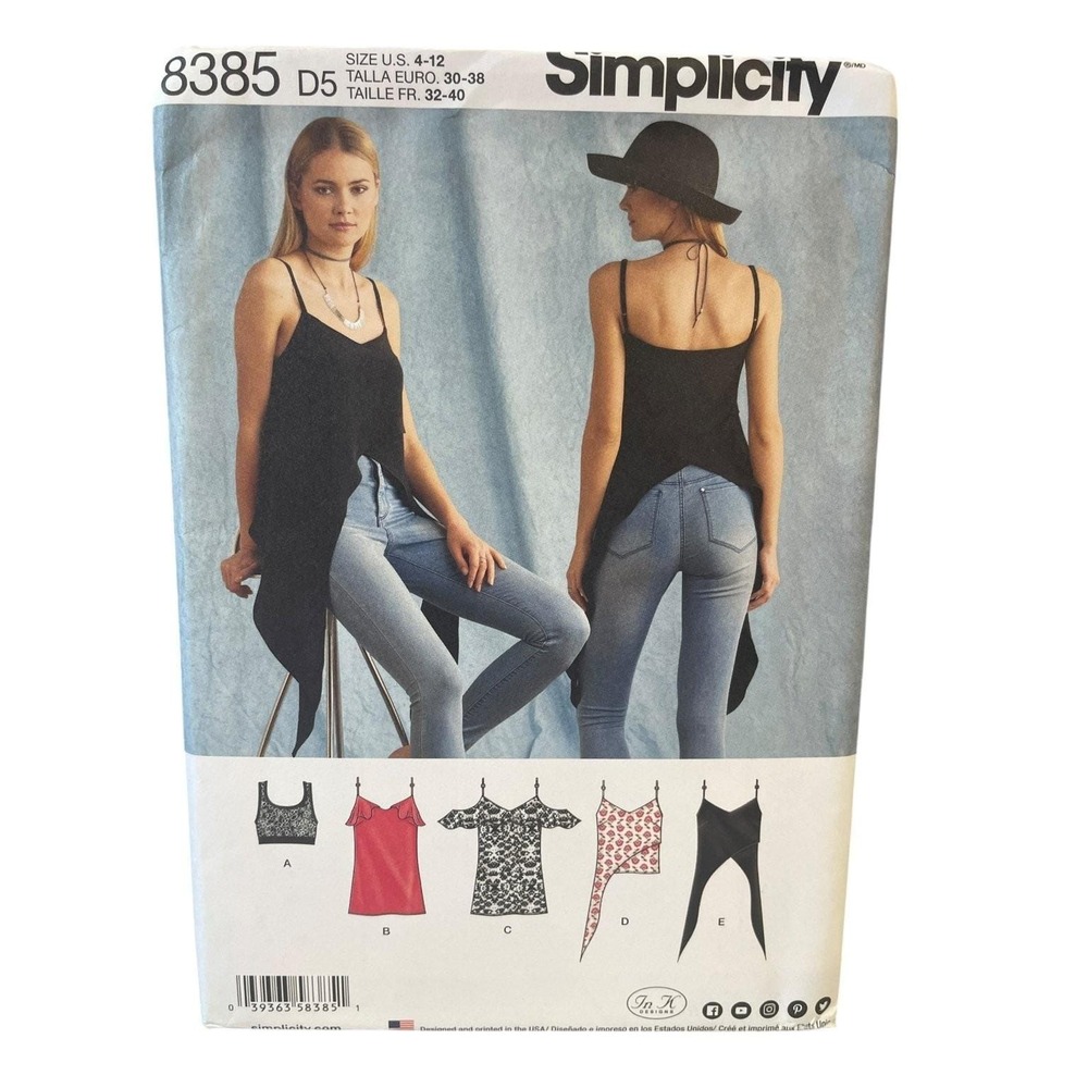 Simplicity Sewing Pattern 8385 Misses Size 4-12 Knit Tops Bralette Asymmetric